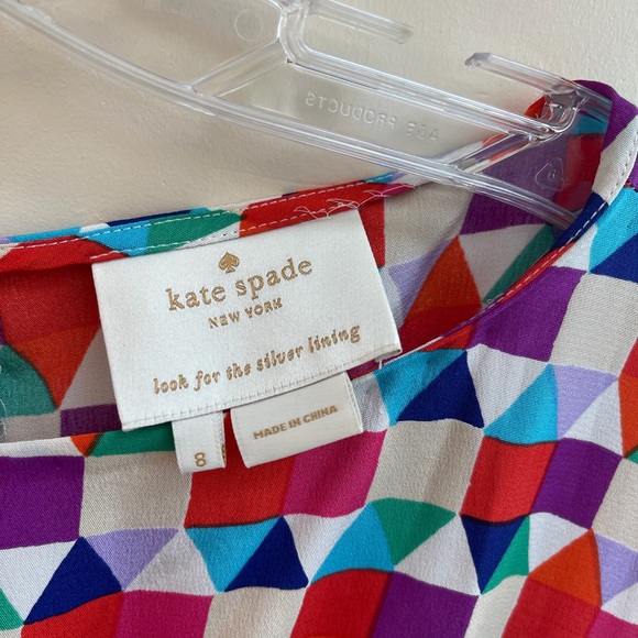 Colorful Kate Spade Silk Geometric Smocked Dress - Picture 4 of 5